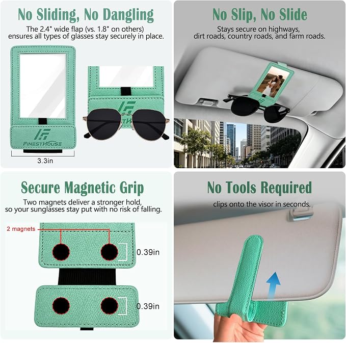 Magnetic 2-in-1 Sunglass & Photo Holder for Car Visor, Leather Anti-Slip No-Fall No-Slide, Fits SUV Truck RV - Image 7
