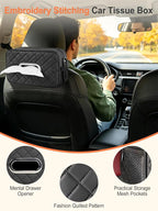 2PCS Multi-functional Car Tissue Holder with ‌2 Tuck Nets, Tissue Box Cover | Diamond Pattern, Upgraded PU Leather, Large Rectangle,White Napkin Storage Organizer, Keep Car Tidy - Image 5