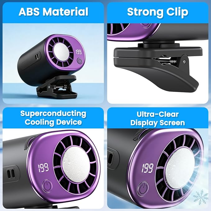 2026 Car Clip on Fan Air Conditioner with Led Display (White) | Mini Clip Fan Portable Personal Clip-On Air Conditioner for Shirt Silent Rechargeable Exhaust for Kitchen - Image 6