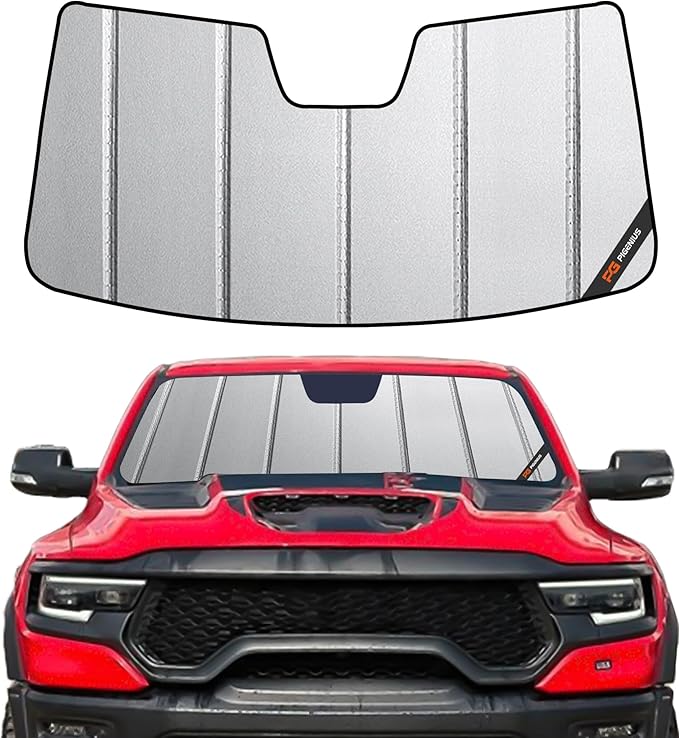 Pigenius Windshield Sun Shade for Ram 1500 2019-2024 with 10 inch Wide Sensor Front Window Sunshade - Safeguard by Pigenius