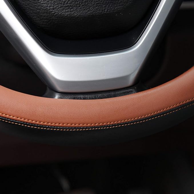 Microfiber Leather Steering Wheel Cover Large-Size for F150 F250 F350 Ram 4Runner Tacoma Tundra Range Rover Model S X with 15 1/2 inches-16 inches Outer Diameter (Brown) - Image 4