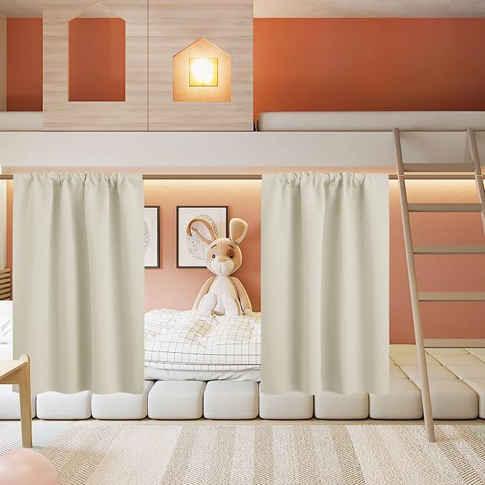 RYB HOME Half Curtain Tiers 36 inch Length, Rod Pocket | Short Blackout Curtains for Small Window, Thermal Insulated, Privacy Protection, Energy Efficient, W34 x L36, Beige, 2 Panels by RYBHOME