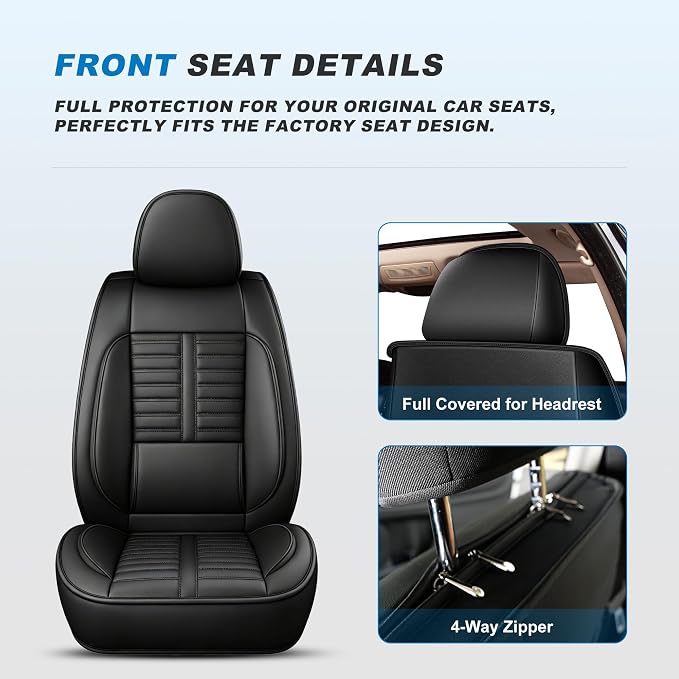 Fit for Lexus GS 200t/350/450h Seat Covers 2007-2026 Front Set | Faux Leather Waterproof Car Seat Covers, Airbag Compatible with Lumbar Support Anti-Slip Design, 2 Seater Black - Image 3