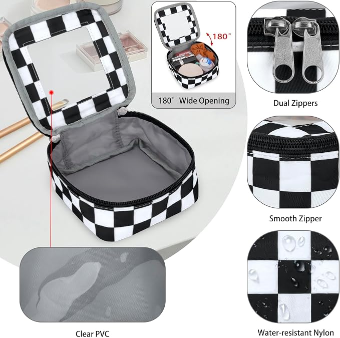 DOB SECHS Mini Checkered Bag for Purse 5.1'' x 5.1'' Small Makeup Bag for Car Cute Clear Cosmetic Bags with Zippers, Tiny Toiletry Bag Lipstick Pouch Organizer Case Travel Essentials Storage Pouches - Image 5