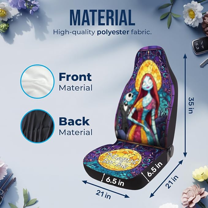 GENANY Spooky Skeleton Couple Car Seat Covers, 2-Piece Front Seat Set | 2-piece polyester front seat cover set, each 49.5 x 19.6 inches, with adjustable straps and hooks - Image 4