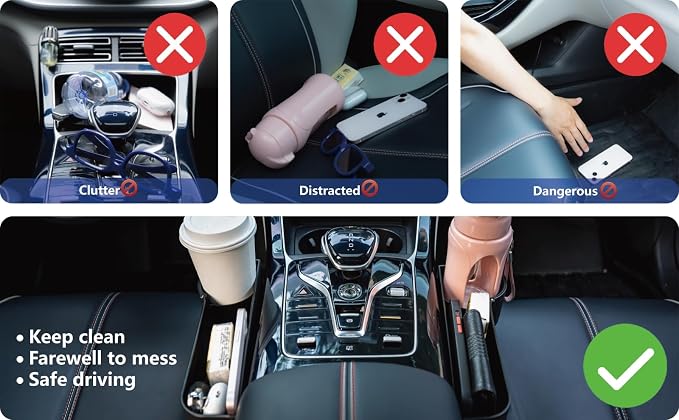 Car Seat Gap Filler Organizer,2 Pack Car Leather Cup Holder Gap Bag,Car Seat Storage Box with Cup Holder Expander,Car Organizer Front Seat for Holding Phone, Glasses, Keys, Cards (Black) - Image 2