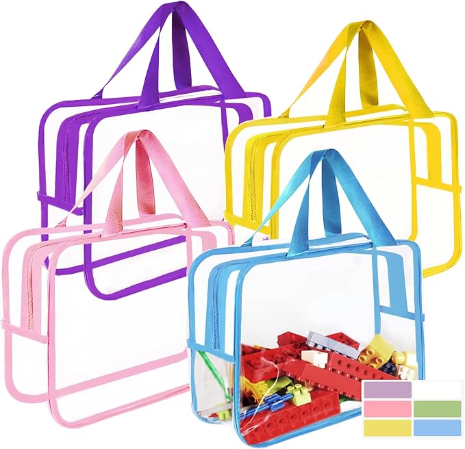4 Pcs Toy Storage Bags, Clear PVC Toy Organizer with Zipper, Waterproof Travel Bags with Labels for Building Blocks, Puzzle, Kids Books (multicolor2) - Image 8