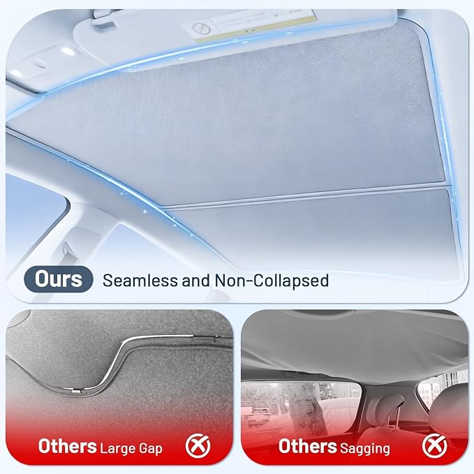 3PCS Tesla Model Y Sunshade Set for Juniper 2025-2026 | Windshield Sun Shade & Sunshade Roof, Glass Sunroof Cover [No Gaps No Sagging] Front Window Shades Protect Interior Dashboard - Image 4