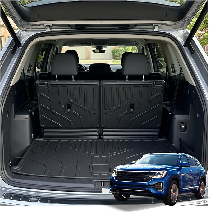 GYGY Cargo Mat Trunk Liner with Backrest Mats Fit for 2018-2025 2026 Volkswagen VW Atlas (6 or 7 Seats Only, Not for Cross Sport), All Weather Waterproof TPE Rear Cargo Tray by Unknown