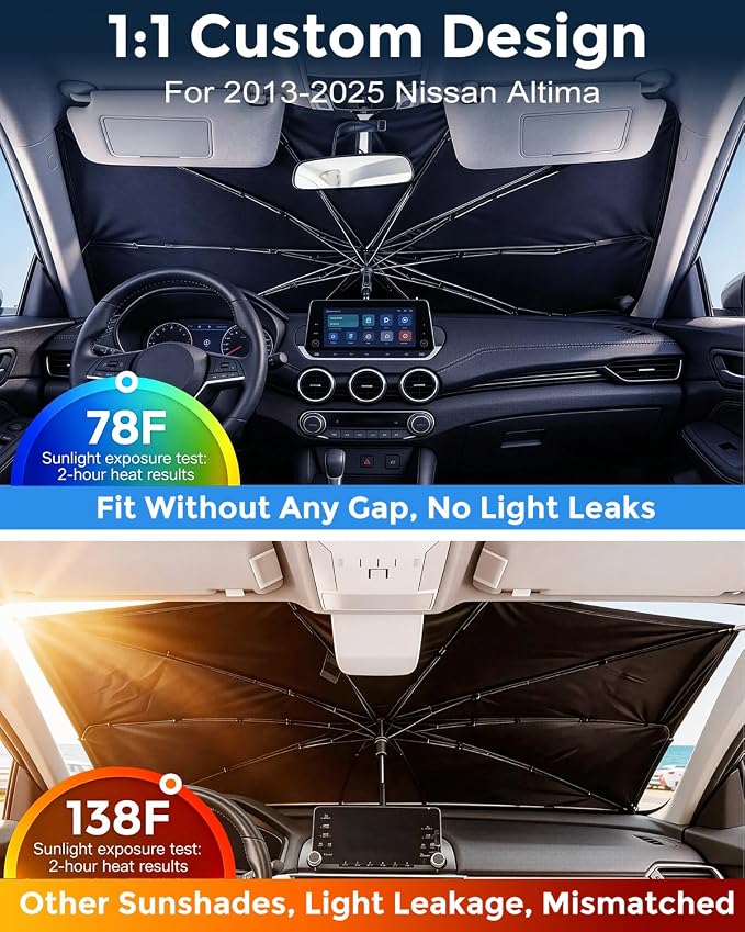 Weektic Custom Windshield Sun Shade Umbrella for Nissan Altima 2013-2026, [Double Thickened Ice Crystal Coating] Sun & Heat Protection, Keep Vehicle Cool & Protect Interior - Image 2
