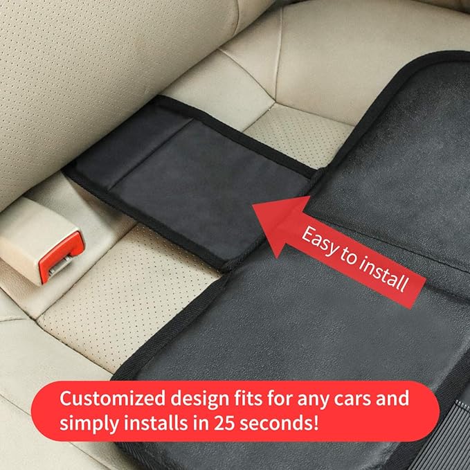 Kaiphy Car Seat Protector - Seat Protection Mat - Thick Padding - Durable, Waterproof Fabric, Leather Reinforced Corners & 3 Pockets for Handy Storage (2 Pack) Black - Image 5
