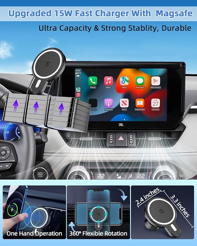 PZK Car Phone Holder for 2020-2026 Toyota Highlander 12.3-inch Screen Only | Magnetic 15W Fast Wireless Charger Phone Mount for Highlander Lmited/Platinum Accessories 360° Rotaion (Not Fit 8-Inch) - Image 7