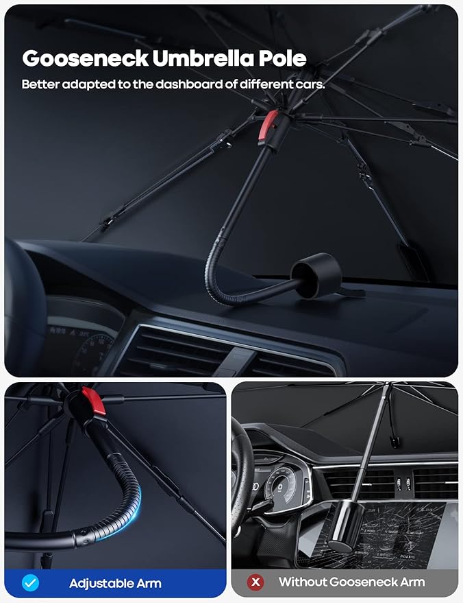 Lamicall Car Windshield Sunshade Umbrella - Foldable Car Windshield Sun Shade Cover, 5 Layers UV Block Coating, 52"x31" Front Window Heat Insulation Protection, for Auto Sedan, SUV Windshield | Foldable Umbrella Design, 5 Layers UV Block Coating, Front... - Image 6
