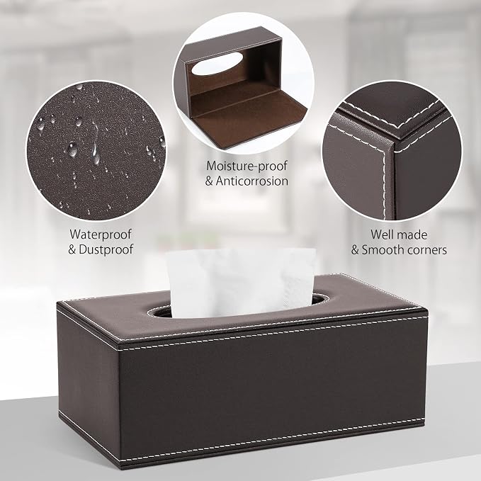 KINGFOM Rectangular PU Leather Tissue Box Cover - Facial Tissue Paper Napkin Holder for Bathroom, Home, Office, Car Automotive Decoration with Magnetic Bottom(Brown) - Image 7