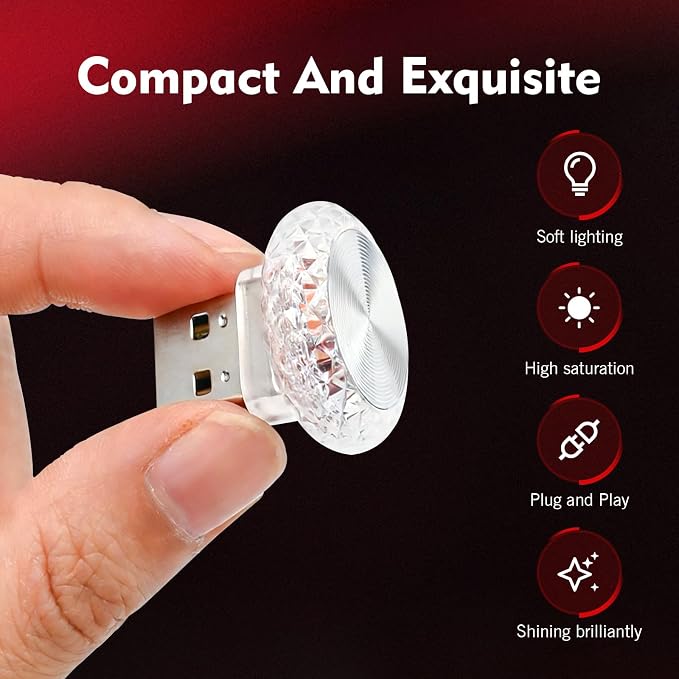1 PC USB LED Car Interior Atmosphere Lamp, Plug and Play Portable Mini Car Night Ambient Light, Auto Dashboard Decoration Accessories for Most Cars, SUVs, Trucks (Red) - Image 4