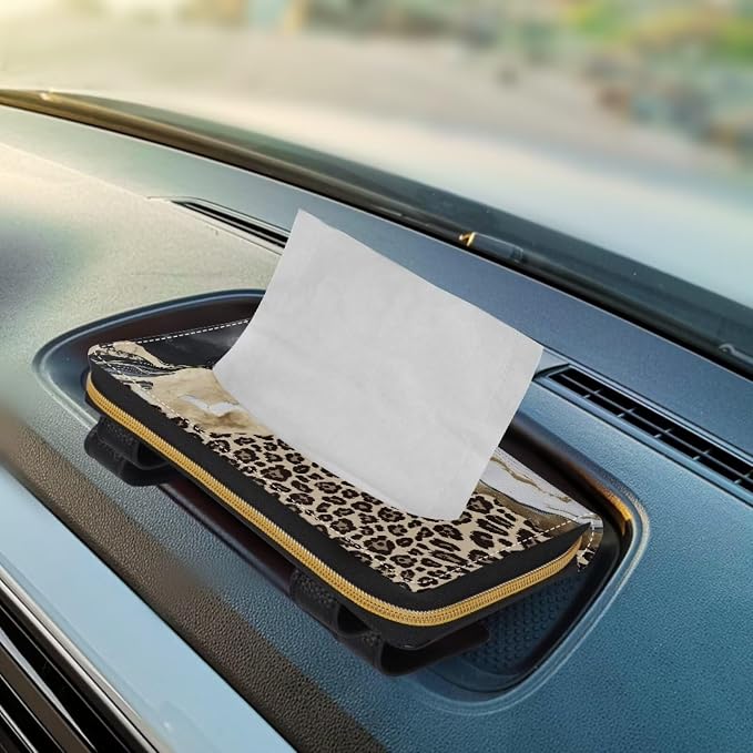Biyejit 2 Pack Car Tissue Holder, Leopard Marble PU Leather Tissue Dispenser - Image 5