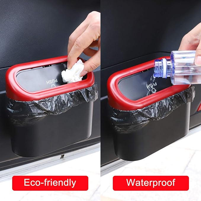 Accmor Car Trash Can with Lid, Mini Vehicle Dustbin Garbage Organizer Bin Holder, Portable Hanging Wastebasket Container for Auto, Home, Office (Red) - Image 4