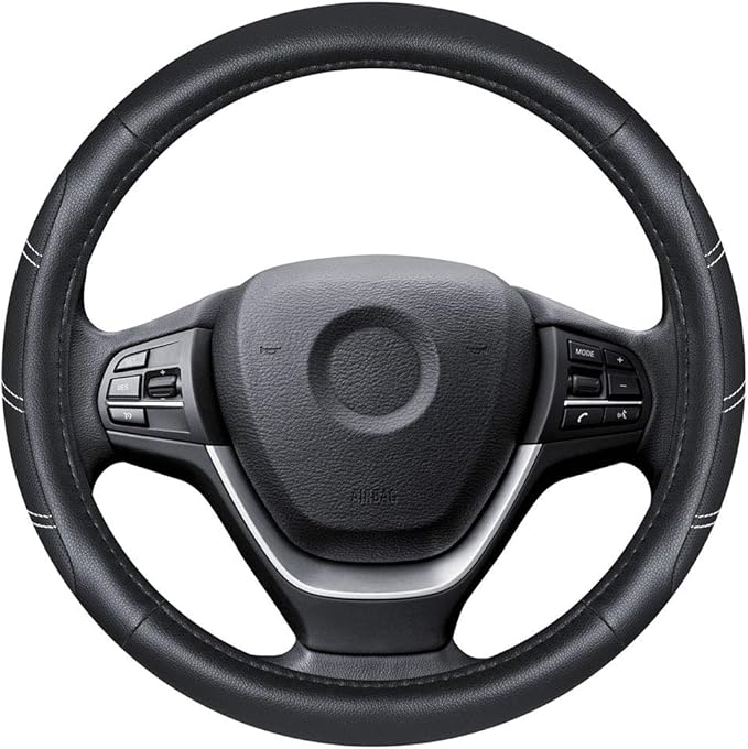 Elantrip Sport Leather Steering Wheel Cover 14 1/2 inch to 15 inch Universal, Padded Soft Grip Breathable for Car Truck SUV Jeep, Anti Slip Odorless Black - Image 2