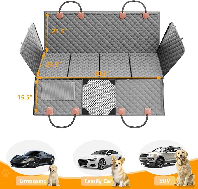 Dog Car Seat Cover for Back Seat, Hard Bottom Back Seat Extender | Rear Seat Pet Cover for Dogs - Supports 400lbs, Waterproof and Scratch Resistant Dog Hammock with Mesh Window For Cars & SUVs - Image 7
