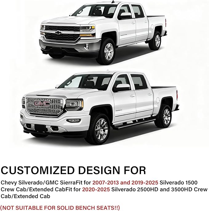 Coverado Chevy Silverado Seat Covers Full Set, Faux Leather Car Seat Covers Fit for 2014-2018 1500, 2015-2019 2500HD 3500HD Chevy Silverado GMC Sierra Crew Double Extended Cab (Black) - Image 8