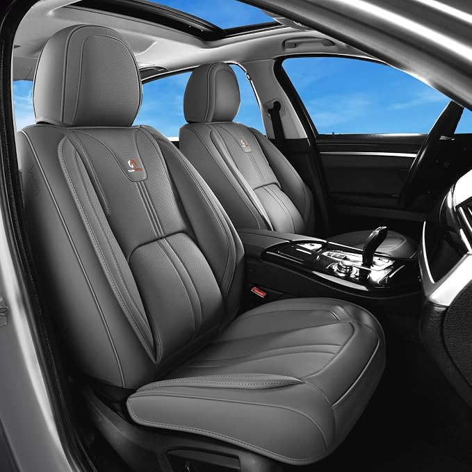 Huidasource Gray Seat Covers Luxury Nappa Leather, Car Seat Cover with Velcro Adjustable, Airbag, Lumbar Support, Cooling and Heating, Seat Covers for Universal Fit for Most Cars SUV Trucks, Gray - Image 2