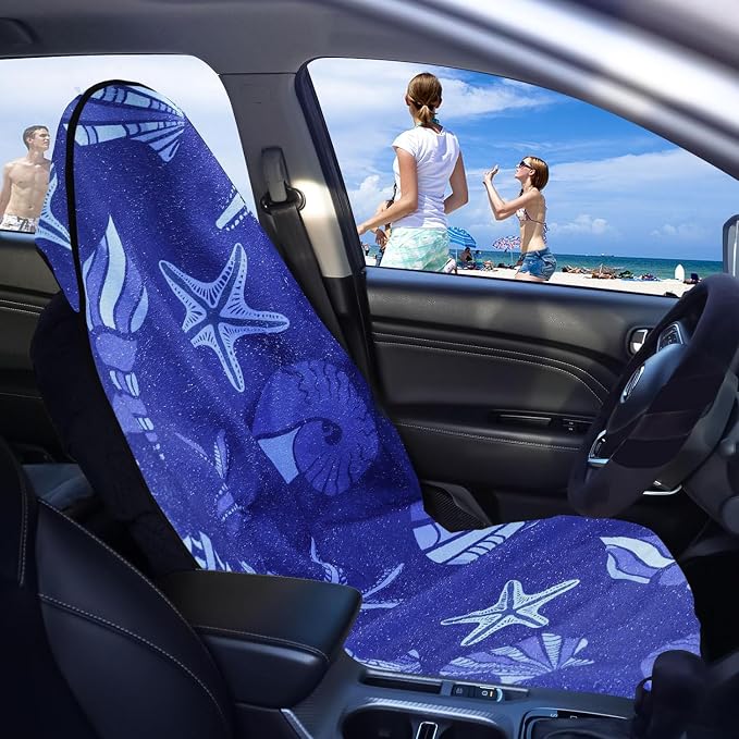 Car Seat Covers 2pcs Waterproof Towel Car Seat Cover Universal Fit for Most Trucks SUV Fitness Athletes Pets Gym and Water Sport，Conch Shells Starfish - Image 2