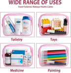 12 Pieces Clear Makeup Bags Bulk, TSA Approved Toiletry Bag Cosmetic Toiletries Pouch with Zipper, Waterproof Vinyl Plastic Organizer Case for Carry-on Travel Essentials (Pink Medium) - Image 4