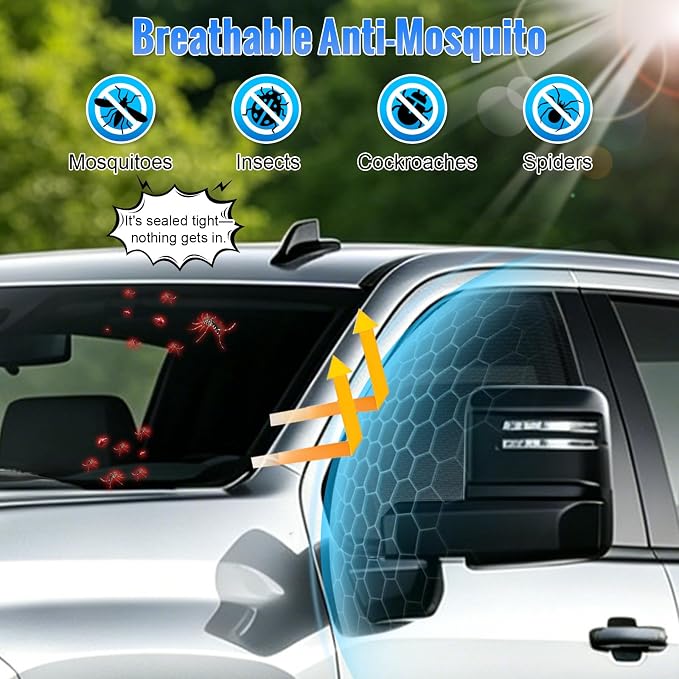 Side Window Screen Sun Shades Compatible with Chevy Silverado 2020-2026 | 2-in-1 Car Window Screen & Sun Shades Cover, Breathable Mesh Shade Heat & Privacy Protector for Camping, Sleeping & Rest - Image 3