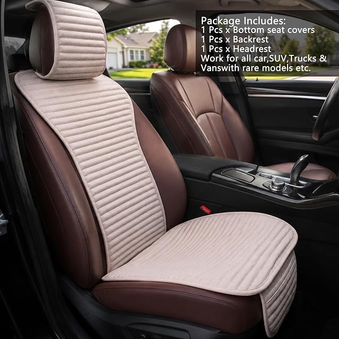 Line Car Seat Cover,Universal Front Seat Coves Buckwheat Hull Cloth Fabric | Cooling Seat Covers For Most Cars, SUVs, Vans Trucks Breathable Comfortable Ventilated Beige - Image 2