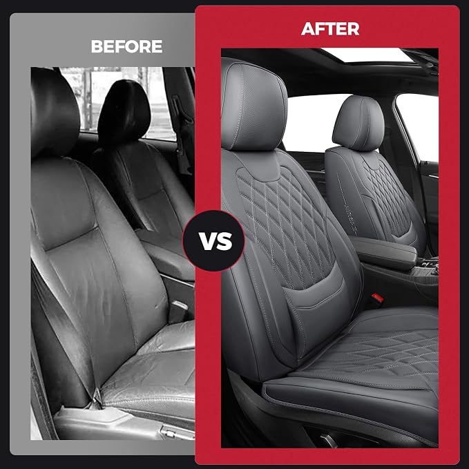 FREESOO Front Seat Covers Faux Leather Waterproof Universal Fit Grey | faux leather front seat covers, breathable waterproof, lumbar support, universal fit sedans hatchbacks pickups - Image 6