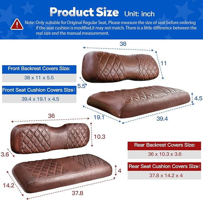 NOKINS Golf Cart Seat Covers 4 Piece Fits Club Car DS 2000.5-Up | Front and Rear Seat Vinyl Covers, Golf Cart Accessories, No Staples(Brown Brown 8438) - Image 5