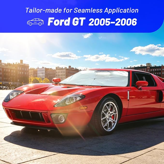 Windshield Sun Shade for Ford GT 2005-2006, Foldable Umbrella Sunshade | Custom Fit Car Sun Visor with 360° Rotating Shaft, UV Protection Heat Shield Sun Blocker Heat Reflector and Easy Storage - Image 2