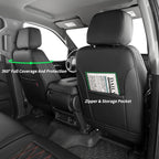 Silverado Seat Covers for 2014-2018 Chevy Silverado/GMC Sierra 1500/HD 2500/3500 CrewCab Pickup Seat Cover,Fully Covered,Waterproof Truck Leather Seat Protector(Full Set,Black/Red) - Image 5
