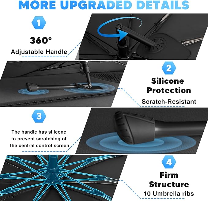 KUST Ice Crystal Windshield Sun Shade Umbrella for 【F150 F-150/ Silverado/Tundra/RAM 1500/ Sierra】 | Custom Fit Windshield Sunshade | Foldable Sunshade with Bendable Handle | Blocks Heat & UV Rays - Image 5
