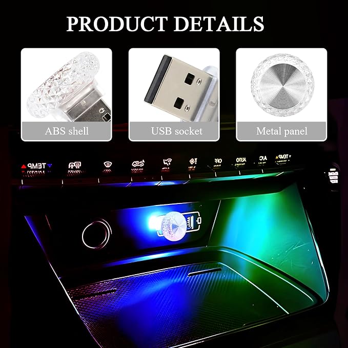Hovom 4PCS USB LED Car Interior Atmosphere Lamp, Multicolor Quick Flash | Plug-in USB Interface, Portable LED Decor, Universal Ambient Lighting Kit, Suitable for SUV Truck RV Office Laptop Keyboard - Image 3