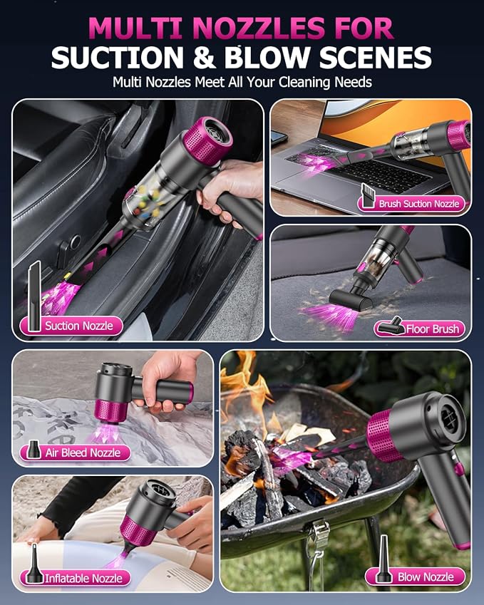 KMM Handheld Car Vacuum Cleaner, Hand Held Vacuum Cleaner & Air Duster | 15000PA Strong Suction, 120W High Power, Portable & Rechargeable, LED Light, Multi-Nozzles for Home, Car, Office, Pet - Image 3