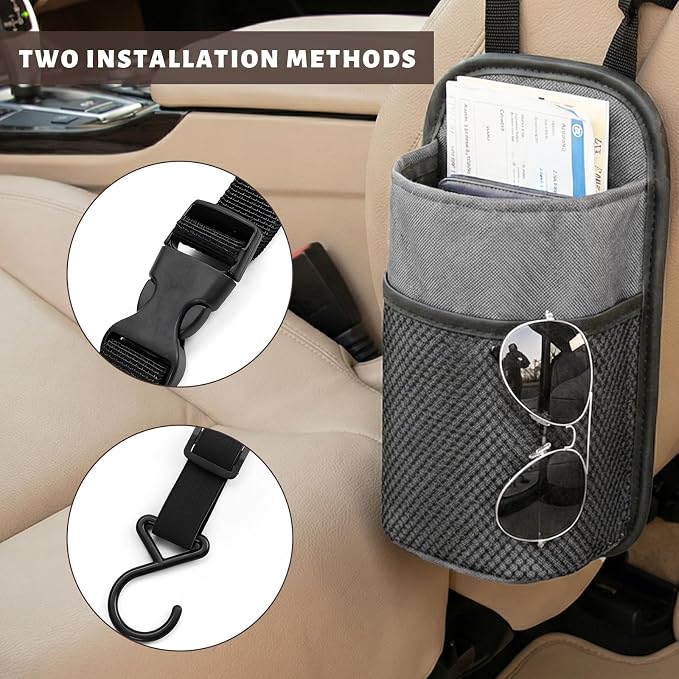 2 in 1 Large Car Cup Holder, 80 oz Multi-Function Auto Water Bottle Storage Bag with Mesh Pocket, Universal Hanging Seat Side Organizer Cup Holders for Car SUV Truck (Gray) - Image 5