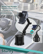 2-in-1 Cup Phone Holder for Car, 360° Adjustable Car Phone Mount | Anti-Slip Phone Cup Holder Long Arm, Fits 2.5–4" Cup Slots, Stable Holds Phones & Large Bottles, Compatible iPhone 17/16 Pro - Image 8