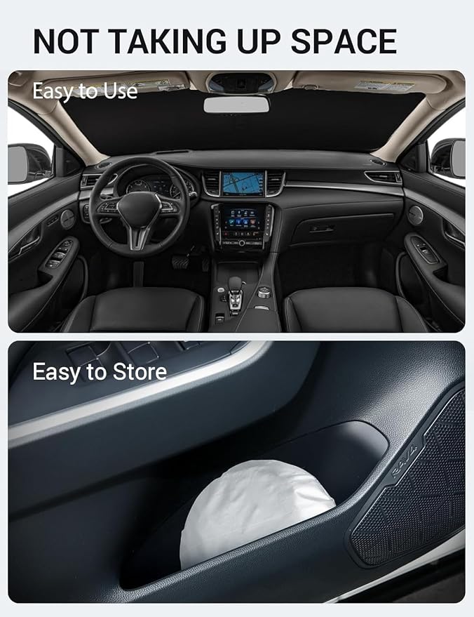 Proadsy Custom Fit 2019-2026 Infiniti QX50 QX55 Car Windshield Sun Shade | 240T Heat Shield, Drops Temp 54°F, Blocks 99% UV, Prevents Dashboard Cracking, Summer Parking & Beach Trips, Easy Twist-Fold - Image 9