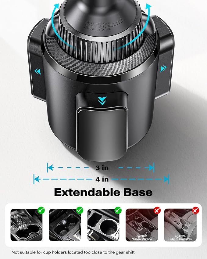 Phone Cup Holder for Car Mount for MagSafe, Quick Extension Long Arm | 360° Rotation, Fits 3"-4" Cup Holders - Stable & Secure for iPhone 12-17 Series, Carbon Fiber Pattern - Image 5