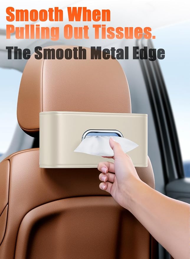 Car Tissue Holder (2Pack), Car Kleenex Holder Fits 100-160 Count | Premium PU Leather,Keep Tidy,Universal,Large tissue box,Backseat Car Napkin Holder,Tissues Dispenser for Car,Beige - Image 8