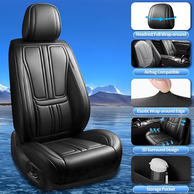 Fit Cherokee Car Seat Covers Compatible with Jeep Cherokee 2014-2024 2025 2026.Full Coverage Waterproof Leather,Compatible with Airbag,All - Weather Seat Cushion Protector(Full Set,Black) - Image 4