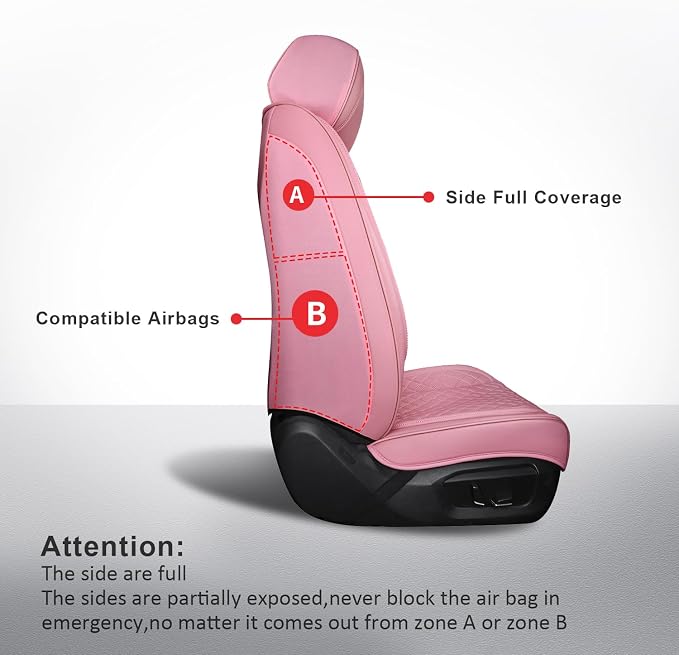 Front Seat Covers,2PCS Seat Covers Full Coverage Leather Seat Cover | Seat Covers Pink,Leather Car Seat Covers,2PCS Front Car Seat Protector For SUV Sedan Truck For Families,Pets,Commuter - Image 2