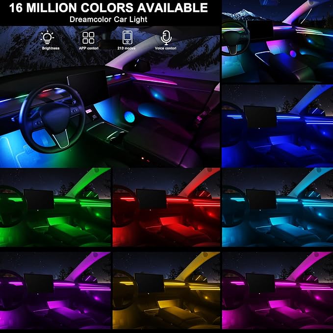 Dreamcolor Acrylic Interior Car LED Strip Light with Wireless APP, Dual Zone RGB 22 in 1 with 175 inches 600 LEDs Fiber Optic Ambient Lighting Kits, Music Sync Neon LED Strip for Car Accessories - Image 3