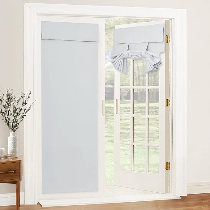 RYB HOME Blackout Door Curtain for Patio Front Tricia French Door Window | Thermal Insulated, Self Adhesive, Privacy, For Patio Kitchen Front Entry Front Back Door Glass Window, W30 x L69, 1 Panel by RYBHOME
