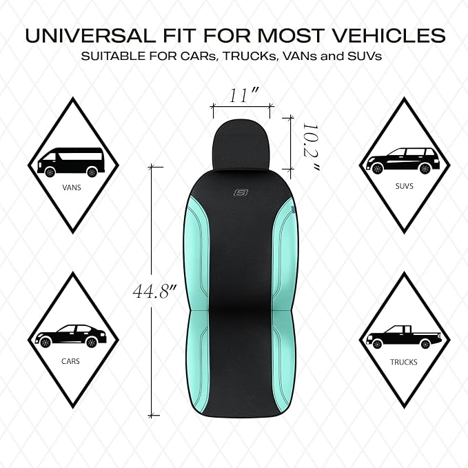 Skechers Work Seat Covers, Leather Car Seat Covers 5-Times Stronger Built-in Webbing, Oxford Fabric Front Seat Cover, Airbag Compatible, Automotive Comfort for Cars, Trucks, SUVs,Mint - Image 5