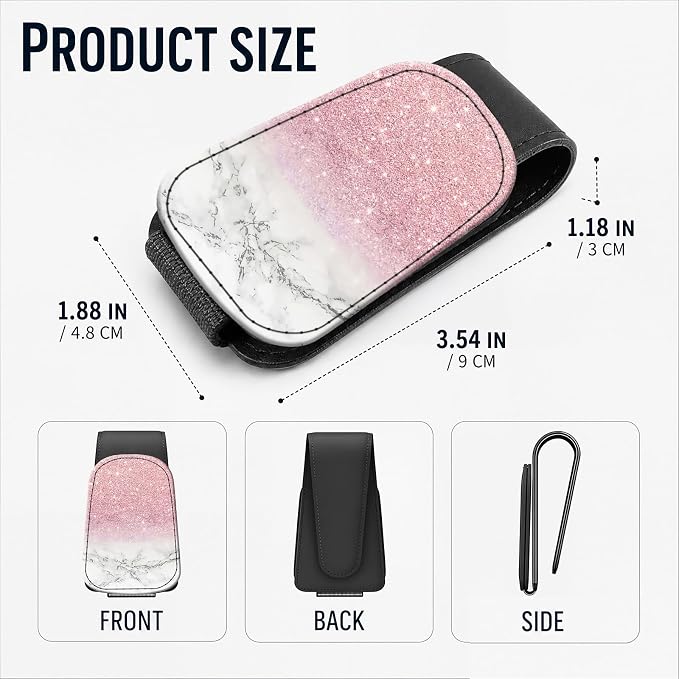 Leather Magnetic Sunglass Holder for Car Sun Visor, Cute Eyeglass Ticket Card Hanger Clip, Universal Auto Interior Accessories for SUV Pickup Truck, Pink Marble - Image 3
