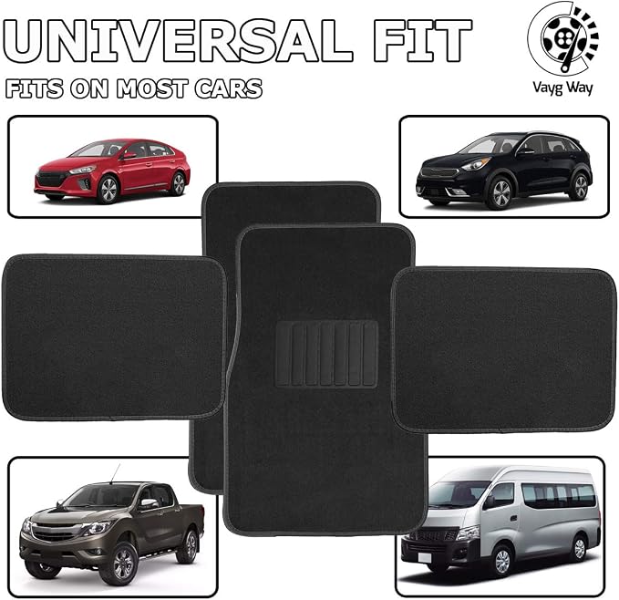 VaygWay Carpet Floor Mat for Car – Premium Quality 4 Piece Heavy Duty Set – Automotive Universal Fit Floor Mats for Cars, SUV, Truck w/Safety Heel Pad –Classic Black All Weather Rugs - Image 5