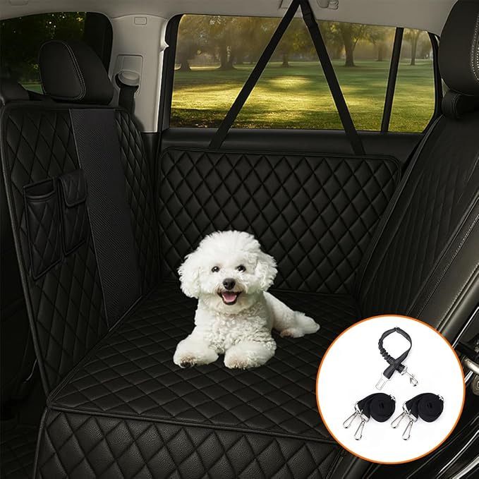 fidozen Dog Car Seat Cover, Waterproof Hammock with Pocket, Standard, Black | Waterproof, breathable hammock protects seats from fur, dirt & scratches; machine washable with storage pocket, standard fit. - Image 5