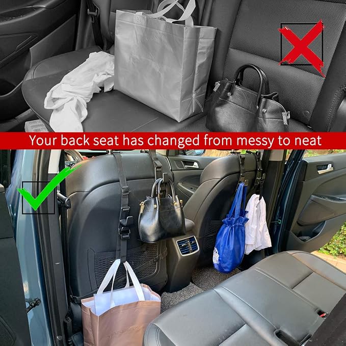4-Pack Headrest Hooks for Car Universal Interior Auto Vehicle Back Front Seat Hanger Holder Organizer for Handbags Purses Coats and Grocery Bags - Image 6